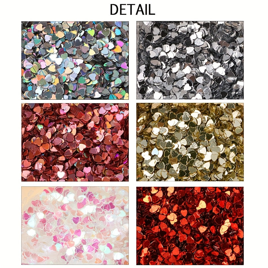 Mini Love Heart Nail Glitter Sequin Laser Shiny Sparkly Sequin 3D Holographic Red Pink Golden Silvery Flash Flakes DIY Nail Decorations